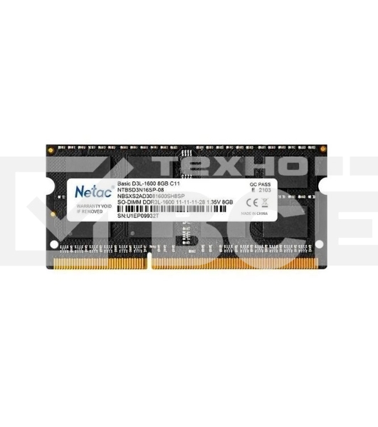 Оперативная память NETAC Basic, DDR3L, 8GB (1x8GB), 1600MHz, CL11, SO-DIMM