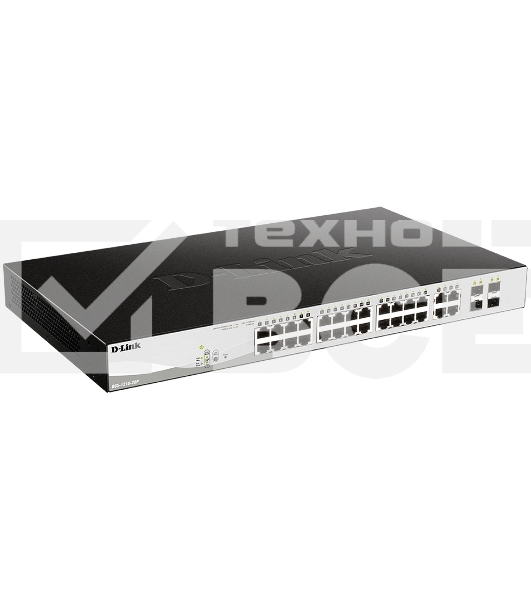 Коммутатор D-Link DGS-1210-28P/FL1A, L2 Managed Switch with 24 10/100/1000Base-T ports and 4 100/1000Base-T/SFP combo-ports (24 PoE ports 802.3af/802.3at (30 W), PoE Budget 193 W).8K Mac address, 802.3x Flow Co