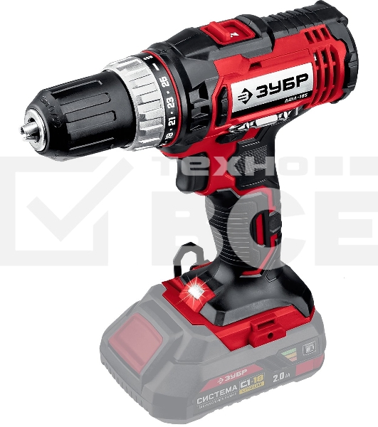 Дрель-шуруповерт аккумуляторная Зубр ДШЛ-185, Аккумуляторная, 14,4В, Без АКБ и ЗУ