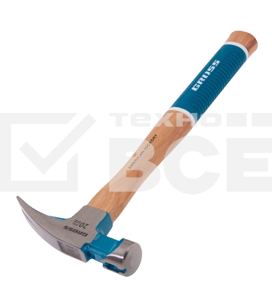 Молоток-гвоздодер,560 г, угол 75, магнит, обрезиненная рукоятка AMERICAN HICKORY   GROSS