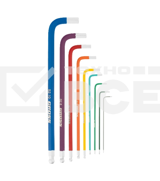 Набор ключей Gross 16400 имбусовых hex 1.5–10мм s2 9шт магнит экстра-длин. с шаром хром/краска