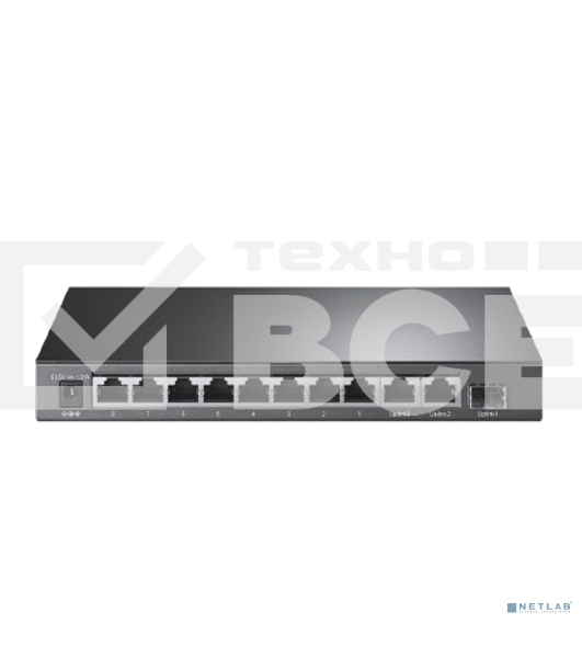 Настольный коммутатор TP-Link TL-SL1311P, 8 портов 10/100 Мбит/с с поддержкой PoE+, 2 гигабитных порта без поддержки PoE, 1 порт SFP, 802.3af/at, бюджет PoE — 65 Вт, стальной корпус