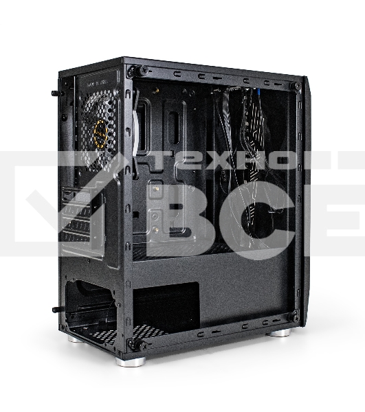 Компьютерный корпус Minitower Exegate EX294384RUS Mistery R2 (mATX, без БП, 2*USB+1*USB3.0, аудио, черный, 1 вент. 12см с RGB подсветкой и полоса на передней панели, боковая панель - закаленное стекло)