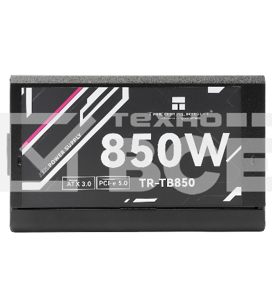 Блок питания Thermalright, 850W 80+ Bronze (ATX, 3.0, PCIe 5.0, Full modular, 1x24(20+4)pin, 2xCPU 8(4+4)pin, 4xPCIe*2 8(6+2)pin, 3xSATA3, 1x12+4pin (12VHPWR PCIe 5.0 12+4pin 600mm), 3xMOLEX4pin, Active, 120x120mm, 150x140x86mm, APFC, black)