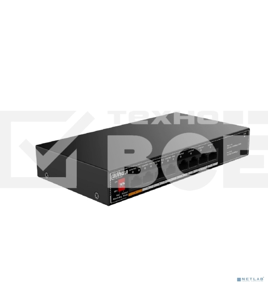 Гигабитный 8-портовый неуправляемый коммутатор c PoE Dahua DH-SG1008LP, 4xRJ45 1Gb PoE, 4xRJ45 1Gb, суммарно 60Вт, коммутация 20 Гбит/с, MAC-таблица 8K, металл