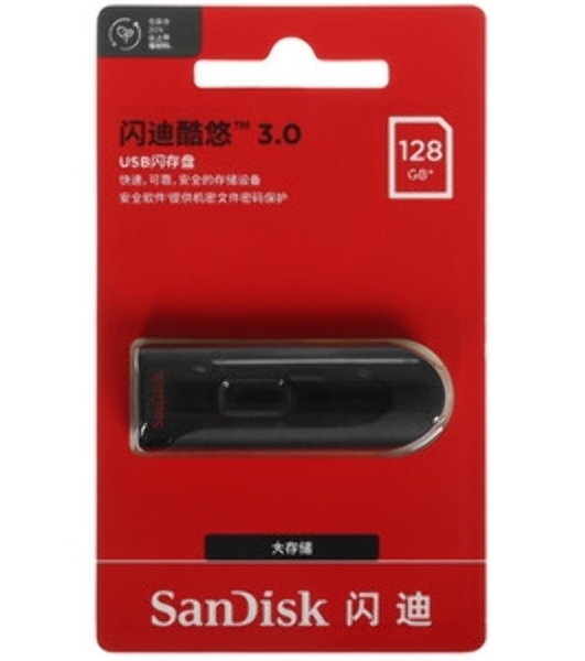 Флешка USB Sandisk CZ600 Cruzer Glide (SDCZ600-128G-G35), 128Gb, USB 3.0, R/W 100/20, черный