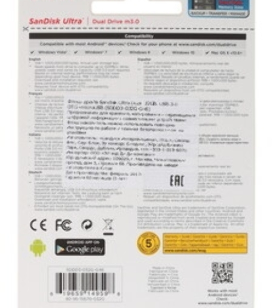 Флешка USB SanDisk DD3 Ultra (SDDD3-032G-G46), 32Gb, USB 3.0/microUSB, R/W 130/30, черный