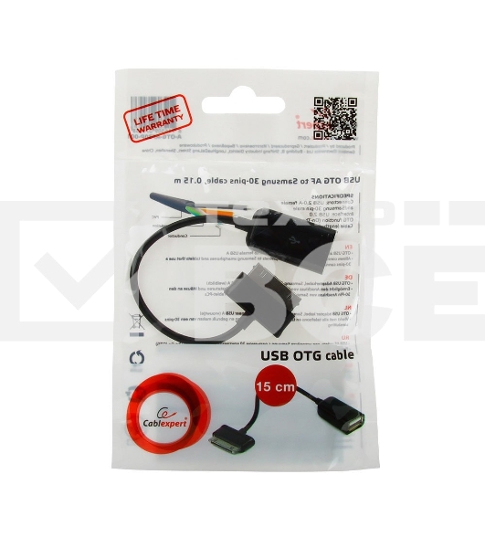 Кабель Gembird/Cablexpert A-OTG-AF30P-001 Кабель USB 2.0 OTG , USBAF/BM30pin, для планшетов Samsung, 0.15м, пакет