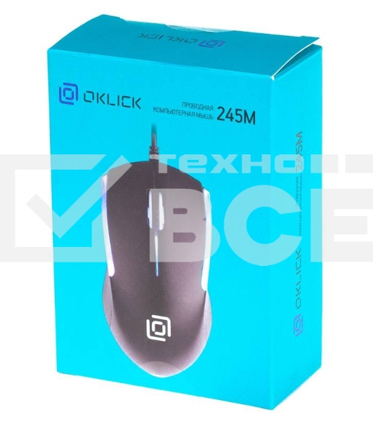 Мышь проводная Oklick 245M черный, 1000 dpi, USB, кнопки - 3