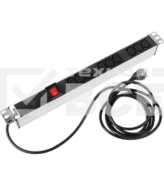 ЦМО Блок розеток Rem-16 с выкл., 9 IEC 60320 C13, 16A, алюм., 19
