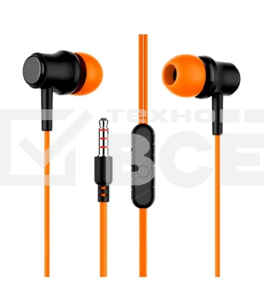 Наушники вакуумные AUX разъем с МК без рег.громкости длина 1.2м More Choice G36 (Orange)