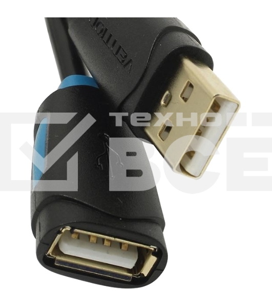 Кабель-удлинитель Vention USB 2.0 AM/AF - 1м Чёрный