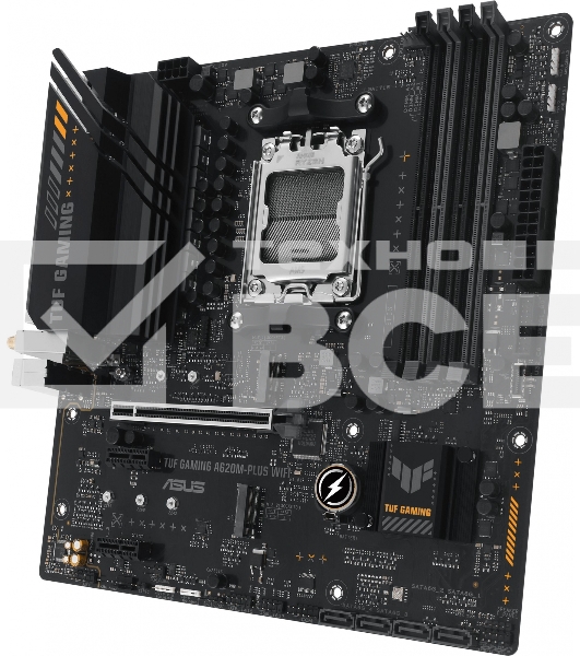 Материнская плата ASUS TUF GAMING A620M-PLUS WIFI, AM5, AMD A620, 4xDDR5, 4xSATA, 2xM.2, 1xPCIe 4.0 x16, 2xPCIe x1, 2xDP, 1xHDMI, 1x 2.5Gb LAN, 4xUSB-A 2.0, 2xUSB-A 3.2 Gen 1, 3x3.5 мм, 7.1, mATX