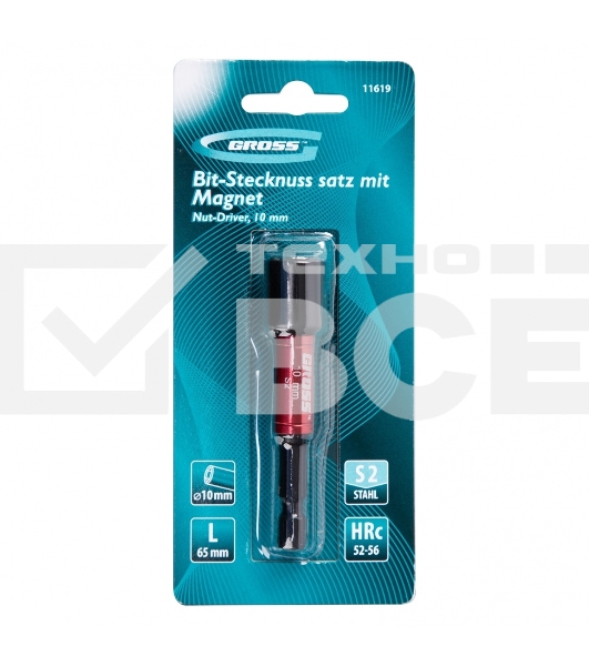 Бита с торцевой головкой GROSS, магнит. Nut-Driver, 10 мм, S2Gross 11619