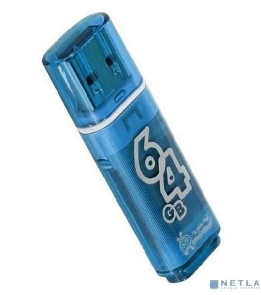 Флешка USB SmartBuy Glossy series Blue (SB64GbGS-B), 64Gb, USB 2.0, R/W 25/15, нежно-голубой