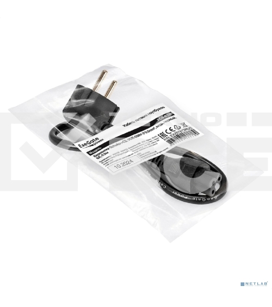 Кабель питания ноутбуков ExeGate Power PC5-0,5P (Евровилка Schuko->C5, VDE-250V-3*0.5мм2, медь, черный, 6A, 0.5м)