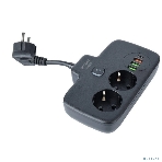 Сетевой удлинитель Amper 0,2 м, 2 розетки, 3*0,75 мм, 10А, 2500 Вт, 3usb, 1 Type-C, 1кн, черный., фото 1