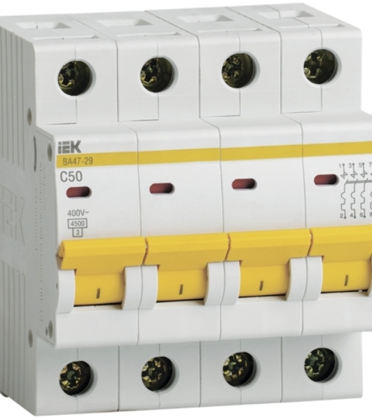Выключатель автоматический IEK MVA20-4-050-C ВА47-29 4Р 50А 4,5кА х-ка С IEK