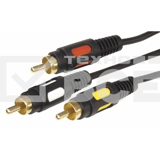 Шнур 3 RCA - 3 RCA, длина 1,5 метра, черный (GOLD) Rexant