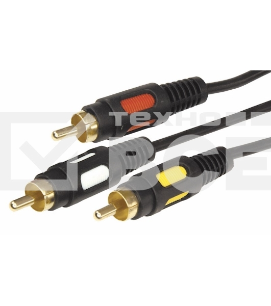 Шнур 3 RCA - 3 RCA, длина 1,5 метра, черный (GOLD) Rexant