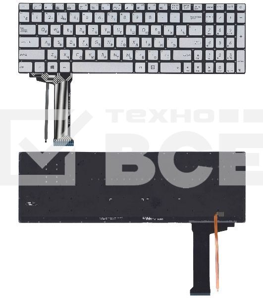 Клавиатура для ноутбука Asus N551 серая с подсветкой