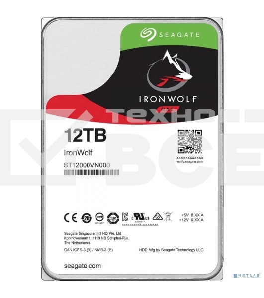 Жесткий диск Seagate Ironwolf ST12000VN0008, 12TB SATA 6.0Gb/s, 7200 rpm, 256mb buffer, 3.5