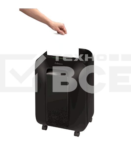 Шредер Fellowes PowerShred LX200 черный (секр.P-4)/перекрестный/12лист./22лтр./скрепки/скобы/пл.карты