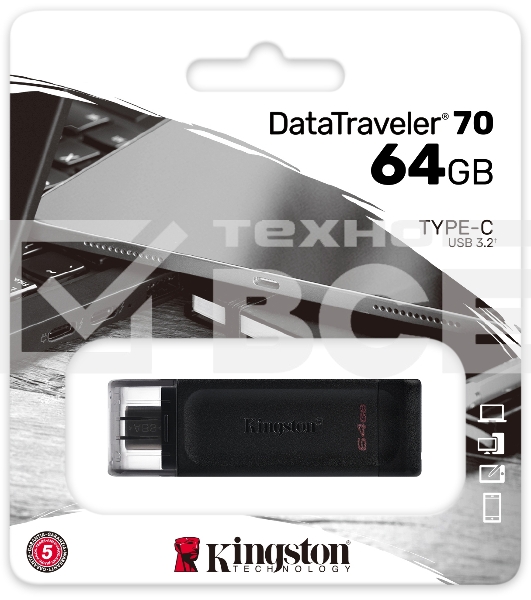Флеш диск Kingston 64Gb DataTraveler DT70 <DT70/64GB>, USB-C 3.2 Gen 1