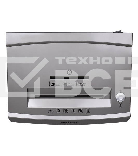 Шредер Deli 9907 серебристый с автоподачей (секр.P-4)/фрагменты/8лист./20лтр./скрепки/скобы/пл.карты/CD