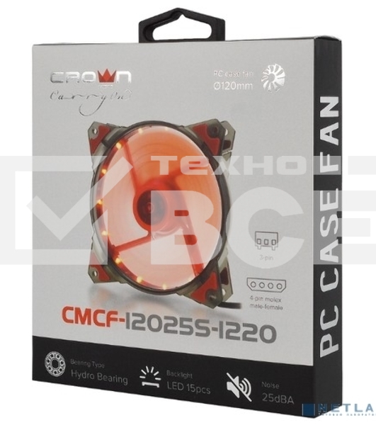 Вентилятор для корпуса Crown CMCF-12025S-1220 черный/красный, 120 мм, 1650 об/мин, 28 дБ, 3 pin