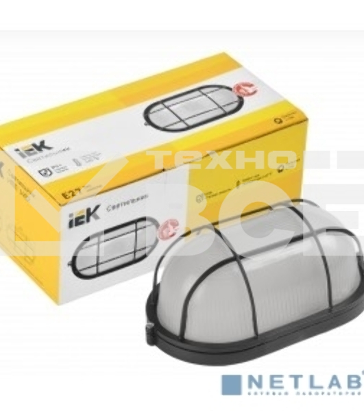 Светильник НПП 1402 60Вт E27 IP54 черный овал с решеткой ИЭК LNPP0-1402-1-060-K02