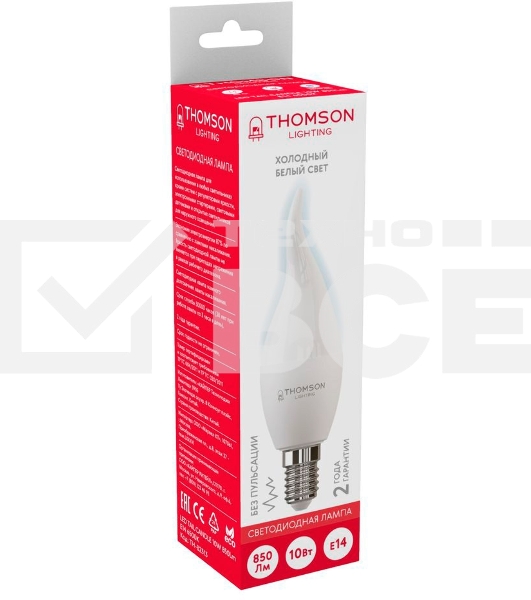 Лампа светодиодная Thomson TH-B2313 10Вт цок.:E14 свеча 220B 6500K св.свеч.бел.хол. Tail Candle (упак.:1шт)