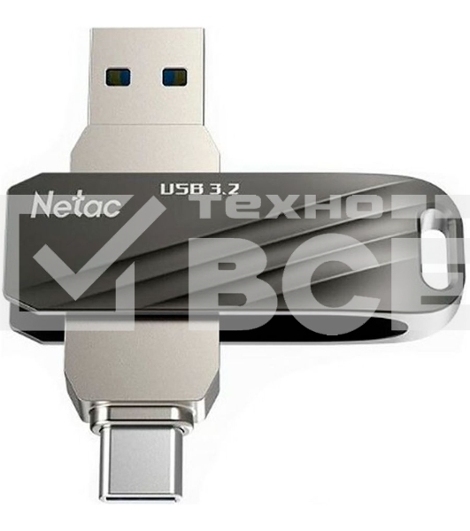 Флеш диск Netac US11 черный 64Gb USB Type-A + USB Type-C, metal/plastic case