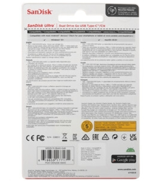 Флешка USB SanDisk DDC3 Ultra Dual Go (SDDDC3-064G-G46), 64Gb, USB 3.1/USB Type-C, R/W 150/30, черный