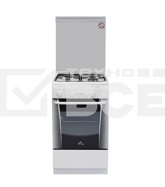 Плита газовая De Luxe 506040.05Г (КР) белый, конфорок 4 газовых, духовка 54 л, 50 см x 85 см x 60 см