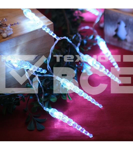 Гирлянда светодиодная «Сосульки» 1.5 м, 10 LED, прозрачный ПВХ, цвет свечения белый, 2 х АА (батарейки не в комплекте) NEON-NIGHT