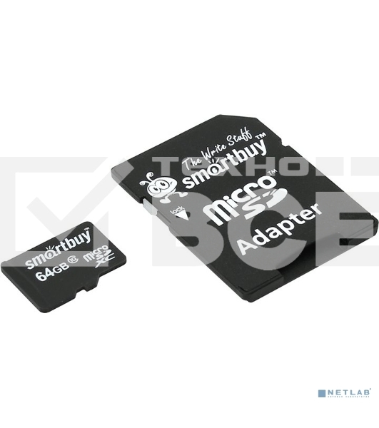 флэш-карта SMARTBUY MicroSDHC 64GB Class10 + адаптер(Карта памяти SmartBuy microSDHC 64Gb Class 10 SB64GBSDCL10-01 + adapter; SB64GBSDCL10-01; Черный)