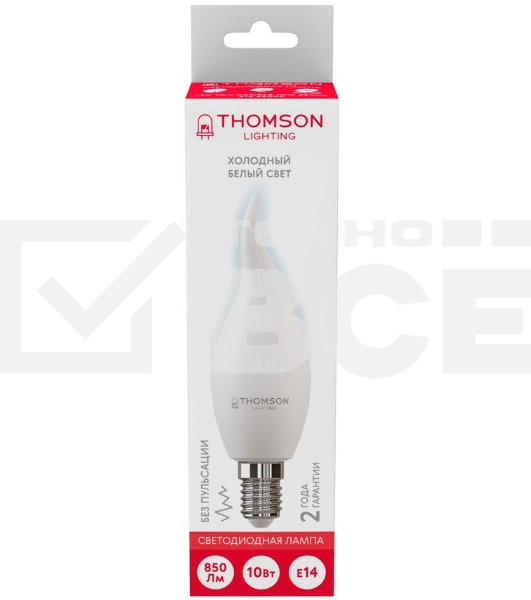 Лампа светодиодная Thomson TH-B2313 10Вт цок.:E14 свеча 220B 6500K св.свеч.бел.хол. Tail Candle (упак.:1шт)