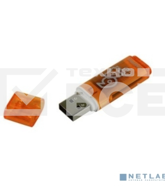 Флешка USB Smartbuy Glossy series Orange (SB64GbGS-Or), 64Gb, USB 2.0, R/W 25/15, оранжевый