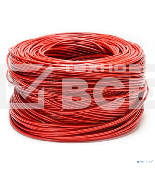 Кабель витая пара UTP (U/UTP) Cabeus UTP-4P-Cat.5e-SOLID-LSZH-RD, категория 5e, 4 пары (24 AWG), одножильный, красный, LSZH, нг(А)-HF, (305 м)