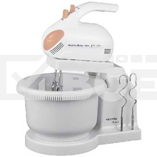 Миксер Viconte VC-354 Patrice с вращающейся чашей, 350W, 5 скоростей работы, кнопка извлечения насадок, двойной набор насадок: два венчика для взбивания яиц и кремов, две насадки для размешивания тяжелого теста, смешивание жидкостей, замешивание теста, пр