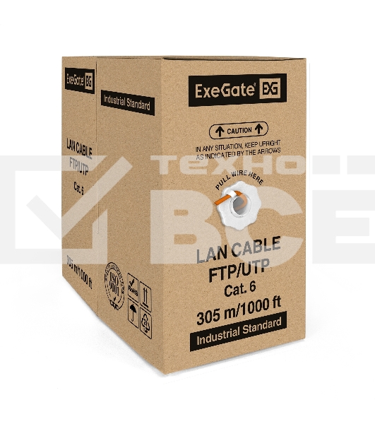Кабель ExeGate FTP 4 пары кат.6 медь, 23AWG, экран, бухта 305м, оранжевый, LSZH