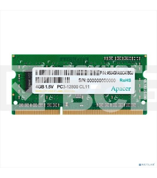 Оперативная память Apacer, DDR3, 4GB (1x4GB), 1600MHz, CL11, SO-DIMM