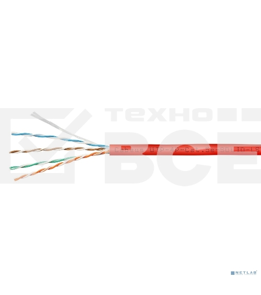 Кабель витая пара UTP (U/UTP) Cabeus UTP-4P-Cat.5e-SOLID-LSZH-RD, категория 5e, 4 пары (24 AWG), одножильный, красный, LSZH, нг(А)-HF, (305 м)