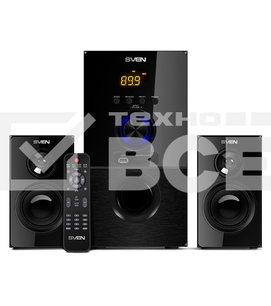 Колонки SVEN MS-2050 черный (2x12,5W + Subwoofer 30W, дерево, USB, SD, FM, ПДУ, Bluetooth)