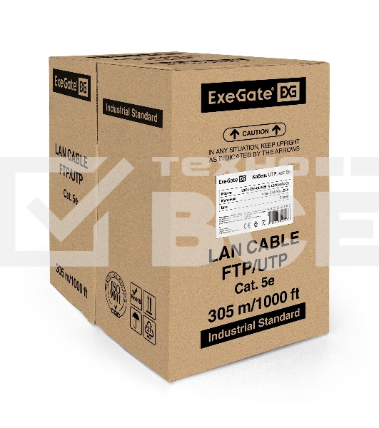 Кабель ExeGate EX289281RUS UTP4-C5e-CU-S25-IN-LSZH-GR-305 UTP 4 пары кат.5e медь, 25AWG, LSZH, бухта 305м, серый