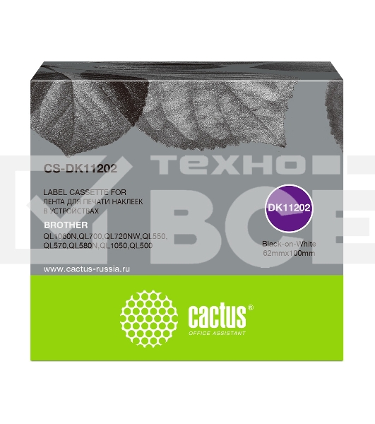 Картридж ленточный Cactus CS-DK11202 черный для Brother P-touch QL-500, QL-550, QL-700, QL-800