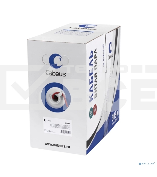 Кабель витая пара UTP (U/UTP) Cabeus UTP-4P-Cat.5e-SOLID-LSZH-RD, категория 5e, 4 пары (24 AWG), одножильный, красный, LSZH, нг(А)-HF, (305 м)