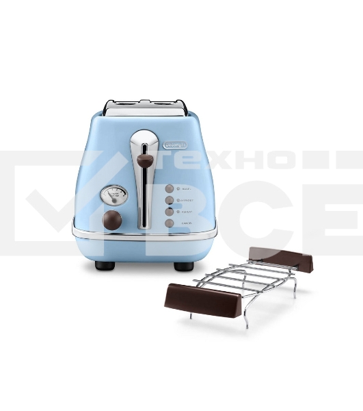 Тостер DeLonghi CTOV 2103.AZ, 900Вт, на 2 тоста, разморозка, обжаривание, решетка для подогрева, поддон, голубой