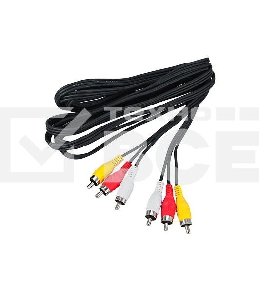 Шнур Rexant 3 RCA - 3 RCA, 7 м, черный (10 шт./уп.)